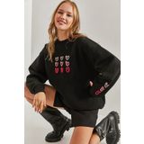 Bianco Lucci Kadın Üç İplik Şardonlu Kalp Baskılı Sweatshirt