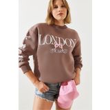 Bianco Lucci Kadın Üç İplik Şardonlu London Life Grafik Baskılı Sweatshirt MBHS004 60601004