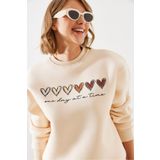 Bianco Lucci Kadın Üç İplik Şardonlu Renkli Kalp Baskılı Sweatshirt MBHS007 60601007
