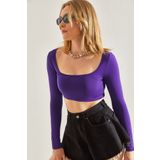 Bianco Lucci Kadın Uzun Kol Kare Yaka Crop Bluz 60251250