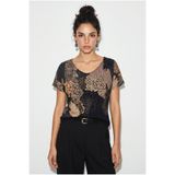 Bianco Lucci Kadın V Yaka Baskı Detaylı Rahat Kesim Viskon T-Shirt 60382609