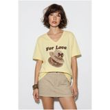 Bianco Lucci Kadın V Yaka For Love Nakış ve Boncuk İşlemeli Oversize T-Shirt 2240 60286329