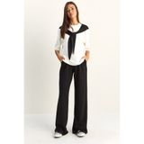 Bianco Lucci Siyah Beyaz Şal Detay Basic T-Shirt Bel Lastikli Bol Pantolon Alt-Üst Modal Takım 4116 60286084