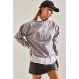Bianco Lucci STK54 La Baskılı Üç İplik Kadın Sweatshirt