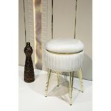 Bianco Metal Ayaklı Sehpalı Puf Altın Kırık Beyaz Gold Off White