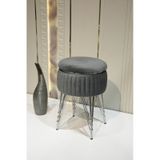 Bianco Metal Ayaklı Sehpalı Puf Krom Antrasit Gri Chrome Anthracite Gray
