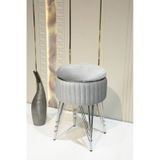 Bianco Metal Ayaklı Sehpalı Puf Krom Gümüş Gri Chrome Silver Gray