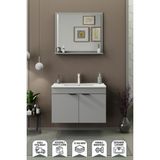 Biani Fix Arya 85 Cm Banyo Dolabı,Seramik Lavabolu, Aynalı,Lavabo Dahil,Mdf,Mat Gri