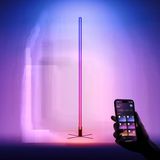 Bians React™ Akıllı LED Lambader - Müziğe ve Sese Duyarlı RGB Ayaklı Lamba, Animasyonlu Ambiyans Aydınlatma, Yüksek Parlaklık Homojen Işık, Wi-Fi Uygulama Kontrollü, Salon ve Yatak Odası, Siyah