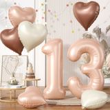 Biapian 40 inç Açık Kahverengi Numara 13 Balon, 8 ADET Büyük Folyo Numarası 1 ve 3 Balonlar 18'' Karamel Kalp Şekilli Balon 13. Yaş Doğum Günü Süslemeleri Erkek Kız Bebek Duş Parti Malzemeleri