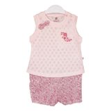 Bibaby Pink Flowers Şortlu Jakarlı Bebek Takımı - 2 Li - Pembe