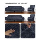 bibaha kadife Lastikli 3 3 1 1 Koltuk Örtüsü Takımı| Kanepe Kılıfı| Çekyat Örtüsü Kılıfı antrasit 180 x 230