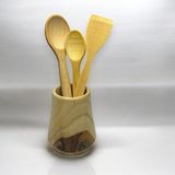 Bibakiyom 3 Parça Ahşap Mutfak Servis Seti (23CM Ahşap Kaşık, 27CM Ahşap Kaşık, 27 cm Ahşap Spatula) - 1 set