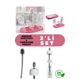 Biberon Kurutucu ve Temizlik Fırçası 2'li Set Pembe