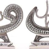 Biblo Orta Boy Vavlı Lafız 2'li Gümüş Allah Muhammed Polyester Üzerine Metal Kaplama Biblo 17 CM