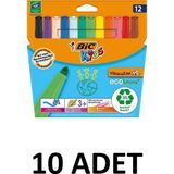 Bic 10 Adet Vısa Yıkanabilir Jumbo Keçeli Boya Kalemi Seti 12 Renk Kutu
