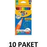 Bic 10 Paket Evulotion Kuru Boya Kalemi 12 Renk Tam Boy - Renkli