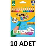 Bic 10 Paket Kids Evolution Üçgen Jumbo Kuru Boya Kalemi 12'li - Renkli