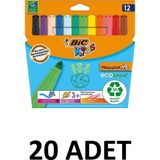 Bic 20 Adet Vısa Yıkanabilir Jumbo Keçeli Boya Kalemi Seti 12 Renk Kutu