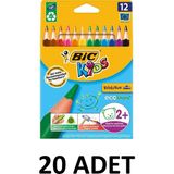 Bic 20 Paket Kids Evolution Üçgen Jumbo Kuru Boya Kalemi 12'li - Renkli