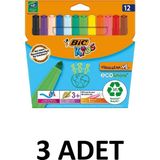 Bic 3 Adet Vısa Yıkanabilir Jumbo Keçeli Boya Kalemi Seti 12 Renk Kutu