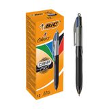 BIC 4 Colours Grip Pro Tükenmez Kalem 12'Li Kutu, Kauçuk Tutacak, 1.0mm Uç, Tek Kalemde Mavi, Kırmızı, Yeşil ve Siyah Renkler