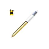 Bic 4 Colours Shine Altın Gövde Tükenmez Kalem, 4 Renk (Mavi, Siyah, Yeşil, Kırmızı), Medium Uç