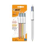 BIC 4 Colours Shine Pembe,Gümüş, Altın Gövde Tükenmez Kalem 3'lü Blister, 4 Renk Tükenmez Kalem