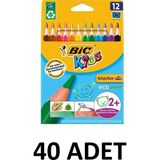 Bic 40 Paket Kids Evolution Üçgen Jumbo Kuru Boya Kalemi 12'li - Renkli
