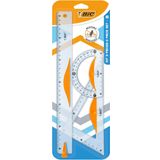 BIC Çizim ve Geometri Seti, 1 Adet Cetvel 1 Adet Gönye ve 1 Adet Açıölçer, Şeffaf Plastik, Kaymaz Tutma Kısımları