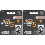 BIC Hybrid 5 Flex 4'lü Yedek Tıraş Bıçağı Kartuşu (5 Bıçak), 5 Nano Teknolojik Titanyum Bıçak, E Vitamini ile Zenginleştirilmiş Geniş Kayganlaştırıcı Bant (2 paketi)