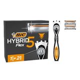 BIC Hybrid 5 Flex Erkek Tıraş Bıçağı 1 Sap ve 2 Yedek Başlık (5 Bıçak), 5 Nano Teknolojik Titanyum Bıçak, E Vitamini ile Zenginleştirilmiş Geniş Kayganlaştırıcı Bant