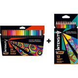 Bic Intensity 24'lü Keçeli Boya ve 12'li Kuru Boya Seti İkili Paket Standart Ölçü Renkli Kalemler