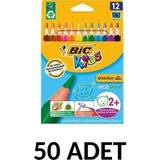 Bic Kids 50 Adet Üçgen Jumbo Kuru Boya Kalemi 12'li Renkli Çocuklar İçin Ergonomik Tasarım