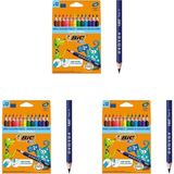 BIC Kids Evolution Üçgen Jumbo Kuru Boya Kalemi, 12'li Kutu, 2 Yaş ve Üzeri Çocuklar için İdeal, Kıymık Oluşturmaz, Çiğnemeye Karşı Dayanıklı 3lü paket