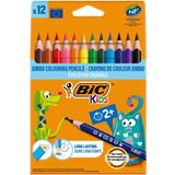 BIC Kids Evolution Üçgen Jumbo Kuru Boya Kalemi, 12'li Kutu, 2 Yaş ve Üzeri Çocuklar için İdeal, Kıymık Oluşturmaz, Çiğnemeye Karşı Dayanıklı