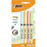 BIC Pastel fosforlu kalem, 4 farklı pastel renkte, çizgi kalınlığı: 1,6 mm – 3,3 mm, kuruma korumalı, renkli