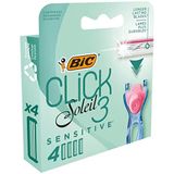 BIC Soleil Click Sensitive 4'lü Yedek Kadın Tıraş Bıçağı (3 Bıçak), Oynar Başlıklı, Aloe Vera ile Zenginleştirilmiş Kayganlaştırıcı Jel Şerit