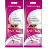 BIC Twin Lady Sensitive Shaver 5'li Kadın Tıraş Bıçağı, 2 Bıçaklı Kullan At Tıraş Bıçağı, 2 Paslanmaz Çelik Bıçak 2li paket