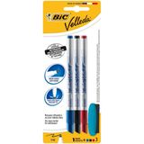 Bic Velleda 1721 Fin 3 keçe kalemi blister kuru silinebilir + silme silme – siyah/mavi/kırmızı