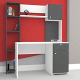 Bicabin Estina Raflı Kitaplıklı Kapaklı Dolaplı Geniş Çalışma Masası -Antrasit/Beyaz - Y: 180 cm D: 65 cm G: 150 cm - Beyaz - Siyah