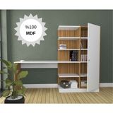 Bicabin MDF Narin Raflı Kitaplıklı Kapaklı Dolaplı Çalışma Masası -Atlantik Çam /Beyaz (Dolap Sağ) - Atlantik Çam - Beyaz - 175*178*55