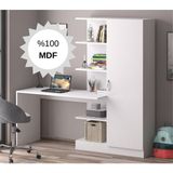 Bicabin Mdf Narin Raflı Kitaplıklı Kapaklı Dolaplı Çalışma Masası -Beyaz (Dolap Sağ) - 175*178*55