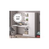 Bicabin MDF Narin Raflı Kitaplıklı Kapaklı Dolaplı Çalışma Masası -Beyaz (Dolap Sağ)