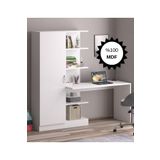 Bicabin MDF Narin Raflı Kitaplıklı Kapaklı Dolaplı Çalışma Masası - Beyaz (Dolap Sol)