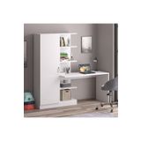 Bicabin Narin Raflı Kitaplıklı Askılıklı Dolaplı Çalışma Masası Beyaz (Dolap Sol)