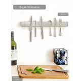 Bıçak Mıknatısı Askısı 45 Cm Kalın Duvar Standı Çelik Bıçak Tutucu Beyaz