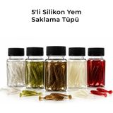 Bicampi 5'li %100 Sızdırmaz Contalı Silikon Yem Saklama Tüpü - Lrf & Spin Yem Saklama Kutusu 50 ml - Şeffaf