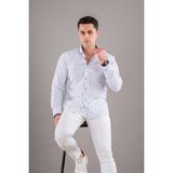 Bican Puantiyeli Yaka Düğmeli Slimfit Erkek Gömlek - Beyaz