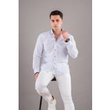 Bican Puantiyeli Yaka Düğmeli Slimfit Erkek Gömlek - S - Beyaz